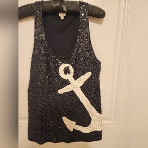 Navy Sequin Anchor Tank Top